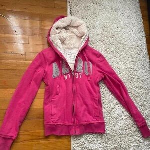 Pink Aeropostale fur lined zip up hoodie